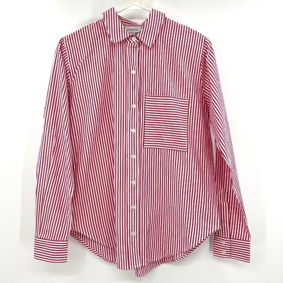 NWT Evereve Kath Stripe Shirt in Pink Women's Small $88 MSRP 100% Cotton - Picture 1 of 5